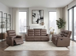 Picture of Leather Reclining Loveseat in Brown, Grey and Taupe Finish