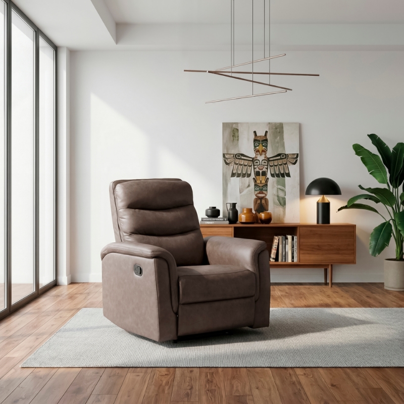 Picture of Leather Reclining Chair in Brown, Grey and Taupe Finish