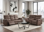 Picture of Leather Reclining Sofa, Loveseat and Chair in Brown, Grey and Taupe Finish