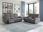 Picture of Leather Reclining Sofa, Loveseat and Chair in Brown, Grey and Taupe Finish