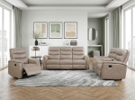 Picture of Leather Reclining Sofa, Loveseat and Chair in Brown, Grey and Taupe Finish