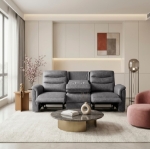 Picture of Leather Reclining Sofa, Loveseat and Chair in Brown, Grey and Taupe Finish