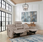 Picture of Leather Reclining Sofa, Loveseat and Chair in Brown, Grey and Taupe Finish