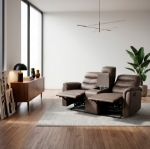 Picture of Leather Reclining Sofa, Loveseat and Chair in Brown, Grey and Taupe Finish
