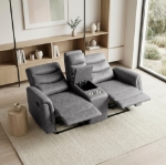 Picture of Leather Reclining Sofa, Loveseat and Chair in Brown, Grey and Taupe Finish