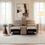 Picture of Leather Reclining Sofa, Loveseat and Chair in Brown, Grey and Taupe Finish