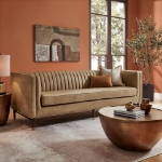 Picture of Vegan Leather Channel Tufted Sofa in Toast and Espresso