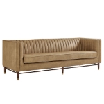 Picture of Vegan Leather Channel Tufted Sofa in Toast and Espresso