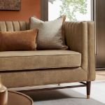 Picture of Vegan Leather Channel Tufted Sofa in Toast and Espresso