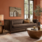 Picture of Vegan Leather Channel Tufted Sofa in Toast and Espresso