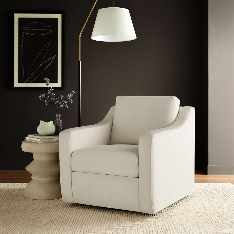 Picture of Velvet  Taupe, Alabaster, Cadet Blue and Chocolate Brown Finish Modern Armchair