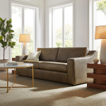 Picture of 87 Inch Vegan Leather Sofa in Toast and Mushroom Finish