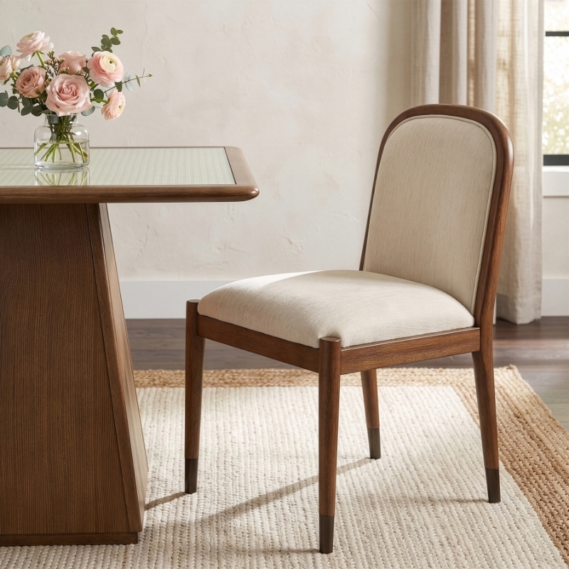 Picture of Fabric Upholstered Dining Side Chair in Cream, Beige, Green and Brown Finish