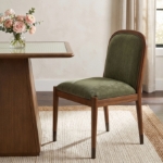 Picture of Fabric Upholstered Dining Side Chair in Cream, Beige, Green and Brown Finish