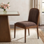 Picture of Fabric Upholstered Dining Side Chair in Cream, Beige, Green and Brown Finish