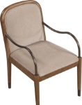 Picture of Fabric Upholstered Dining Arm Chair in Cream, Beige, Green and Brown Finish