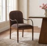 Picture of Fabric Upholstered Dining Arm Chair in Cream, Beige, Green and Brown Finish