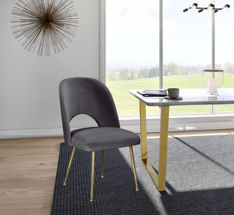Picture of 19.5" Brushed Gold Ball Leg Design Grey Velvet Dining Chair – Only $99 Each!