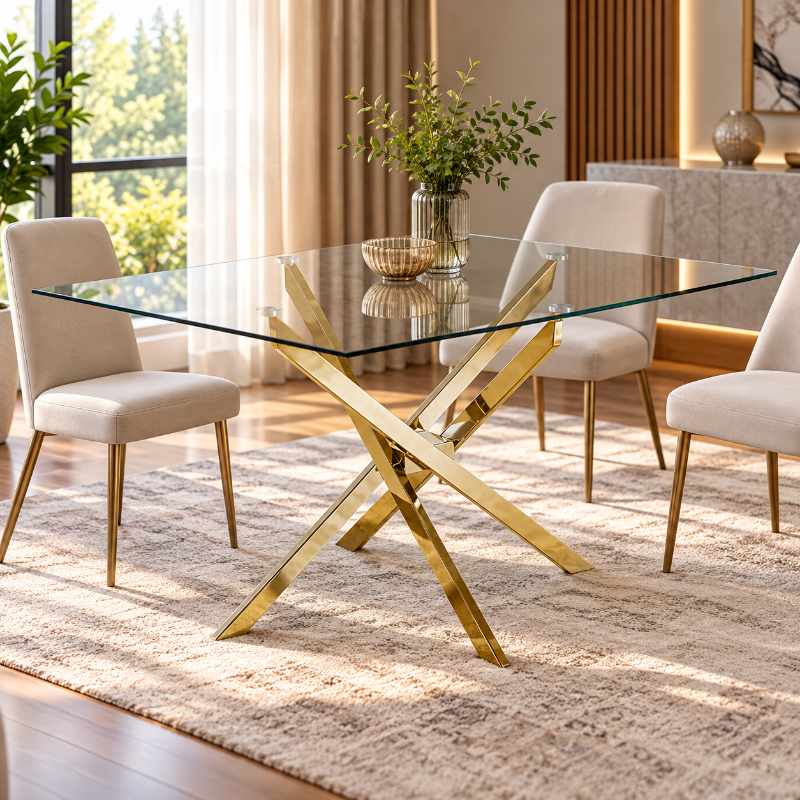 Picture of 60" Gold Metal Base Tempered Glass Top Dining tables – Only $300!