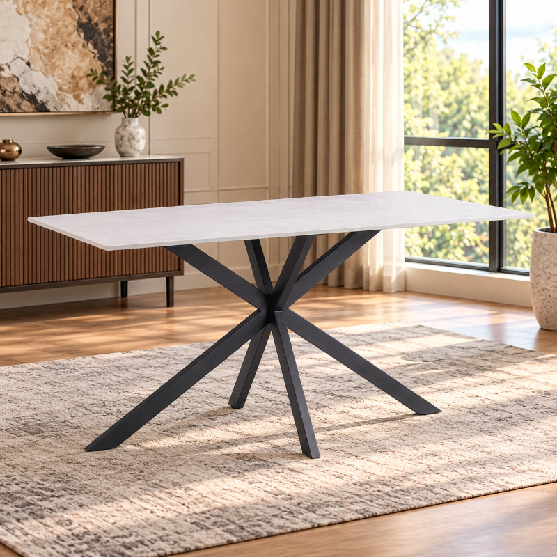 Picture of 44", 55", 62" Rectangular Dining Table with Sintered Stone Tabletop in Black Steel Base
