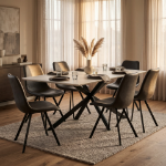 Picture of 44", 55", 62" Rectangular Dining Table with Sintered Stone Tabletop in Black Steel Base