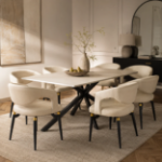 Picture of 44", 55", 62" Rectangular Dining Table with Sintered Stone Tabletop in Black Steel Base