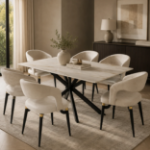 Picture of 44", 55", 62" Rectangular Dining Table with Sintered Stone Tabletop in Black Steel Base