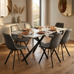 Picture of 44", 55", 62" Rectangular Dining Table with Sintered Stone Tabletop in Black Steel Base