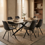 Picture of 44", 55", 62" Rectangular Dining Table with Sintered Stone Tabletop in Black Steel Base