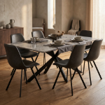 Picture of 44", 55", 62" Rectangular Dining Table with Sintered Stone Tabletop in Black Steel Base