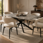 Picture of 44", 55", 62" Rectangular Dining Table with Sintered Stone Tabletop in Black Steel Base