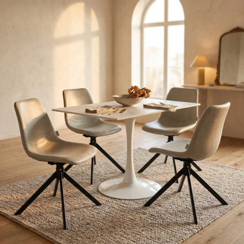 Picture of Dining Table with Sintered Stone Rectangular Tabletop and Steel Base