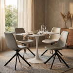 Picture of Dining Table with Sintered Stone Rectangular Tabletop and Steel Base
