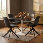 Picture of Dining Table with Sintered Stone Rectangular Tabletop and Steel Base