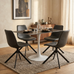 Picture of Dining Table with Sintered Stone Rectangular Tabletop and Steel Base