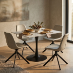 Picture of Dining Table with Sintered Stone Rectangular Tabletop and Steel Base
