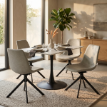 Picture of Dining Table with Sintered Stone Rectangular Tabletop and Steel Base