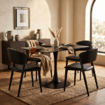 Picture of Dining Table with Sintered Stone Rectangular Tabletop and Steel Base