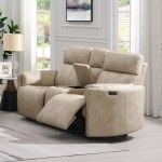 Picture of Dark Beige Polish Microfiber Power Motion Loveseat w/Console & Storage