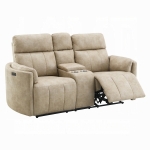 Picture of Dark Beige Polish Microfiber Power Motion Loveseat w/Console & Storage